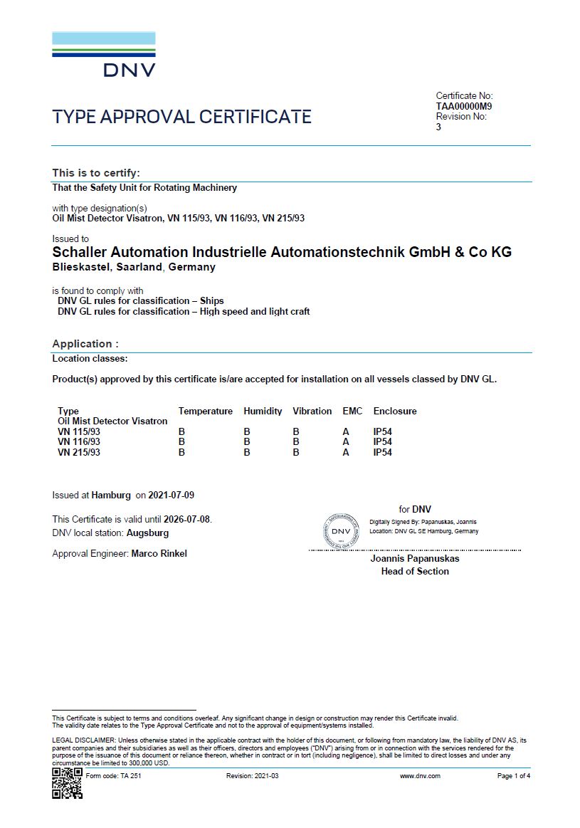 DNV-GL Cert VN93 – 2026 – Schaller Automation